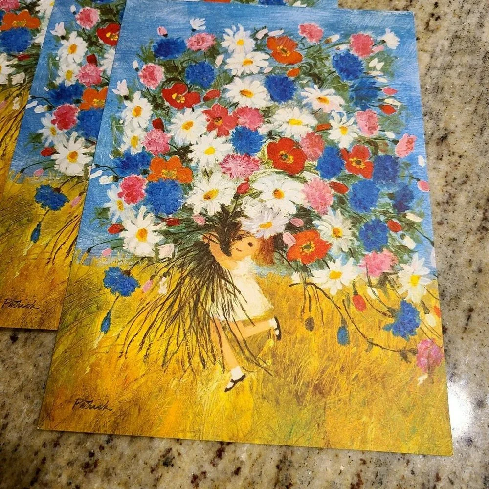 Vintage Patrick Gordon Fraser Greeting Cards Cat Girl Flowers 1970s? Get Well